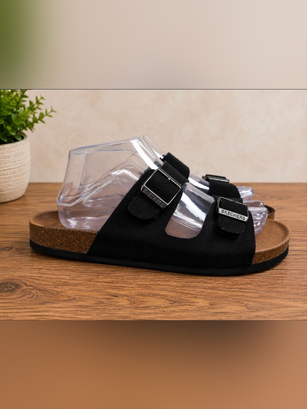 Skechers Kids Black Double-Buckle Slide Sandals